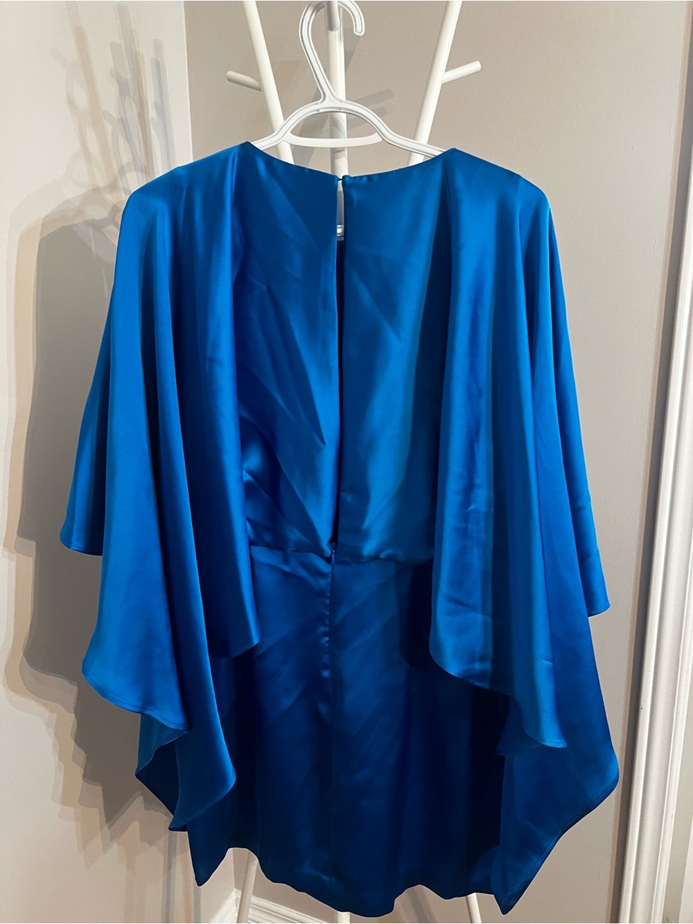 Zara Bright Blue Satin Mini Dress with Cape Sleeves - Picture 9 of 9